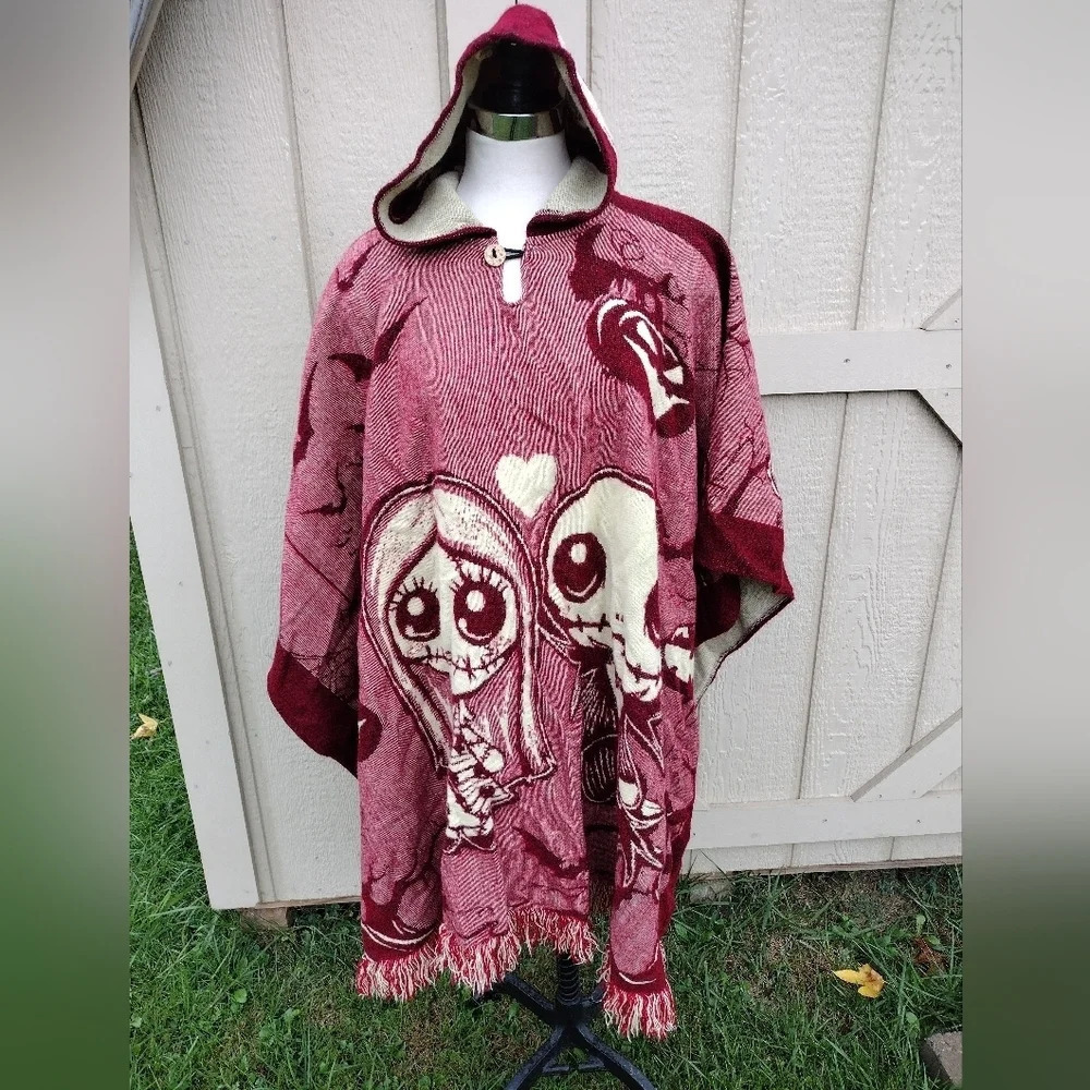 Andes hooded Poncho The Nightmare Before Christmas Jack And Sally Pumpkin OS